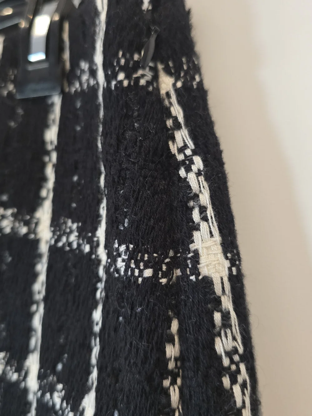 Tory Burch Black & White Checked Fringe Mini Skirt
